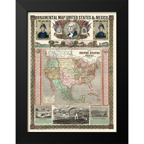 United States - Mexico - Thayer 1868 Black Modern Wood Framed Art Print by Thayer