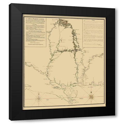 Mississippi to Ft Assumption and Florida 1743 Black Modern Wood Framed Art Print by Demarigny
