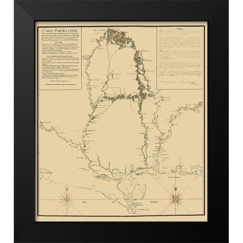 Mississippi to Ft Assumption and Florida 1743 Black Modern Wood Framed Art Print by Demarigny
