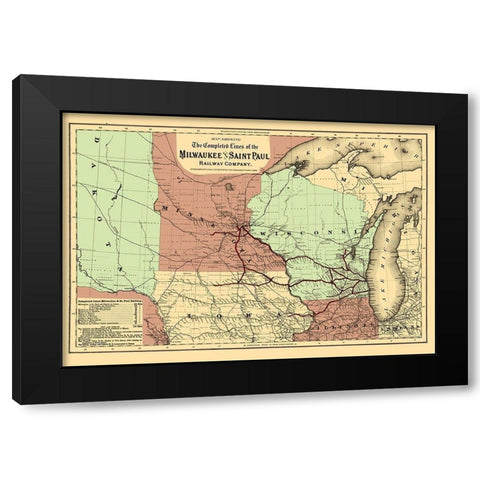 Milwaukee and Saint Paul Railway - Colton 1872 Black Modern Wood Framed Art Print with Double Matting by Colton