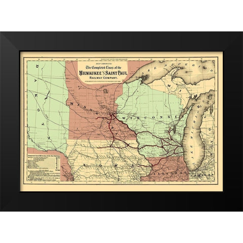 Milwaukee and Saint Paul Railway - Colton 1872 Black Modern Wood Framed Art Print by Colton