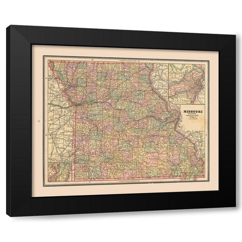 Missouri - Cram 1888 Black Modern Wood Framed Art Print with Double Matting by Cram