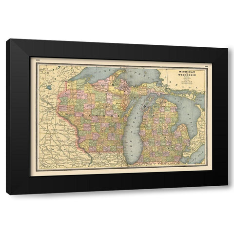 Michigan, Wisconsin - Johnson 1888 Black Modern Wood Framed Art Print by Johnson