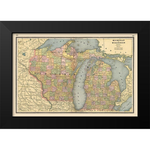 Michigan, Wisconsin - Johnson 1888 Black Modern Wood Framed Art Print by Johnson