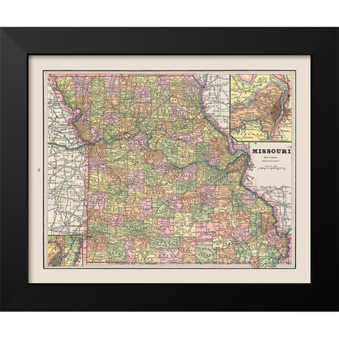 Missouri - Cram 1892 Black Modern Wood Framed Art Print by Cram