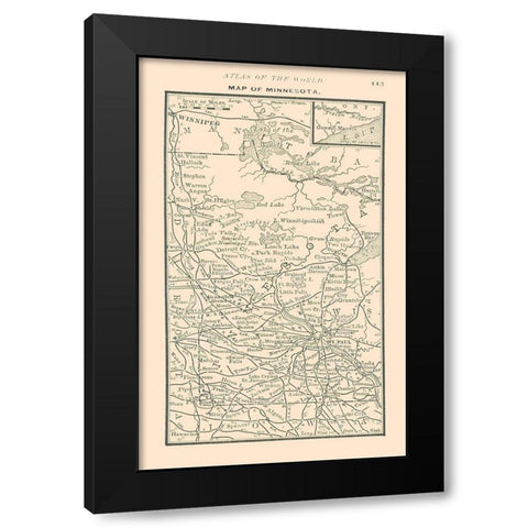 Minnesota - Alden 1886 Black Modern Wood Framed Art Print with Double Matting by Alden