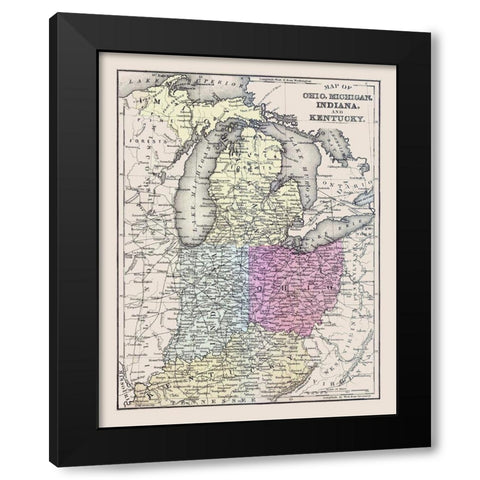 Ohio, Michigan, Indiana, Kentucky - Mitchell 1877 Black Modern Wood Framed Art Print with Double Matting by Mitchell