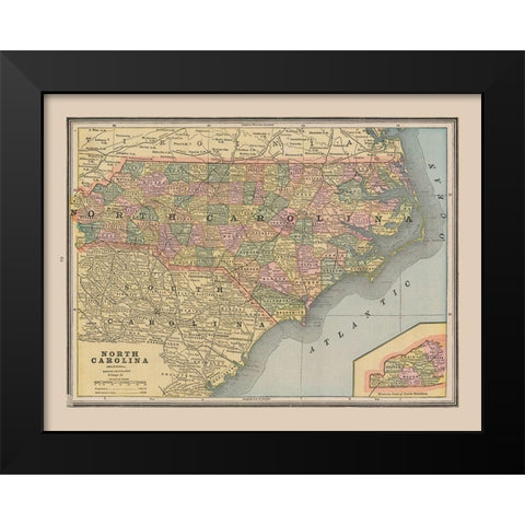 North Carolina, United States - Cram 1888 Black Modern Wood Framed Art Print by Cram