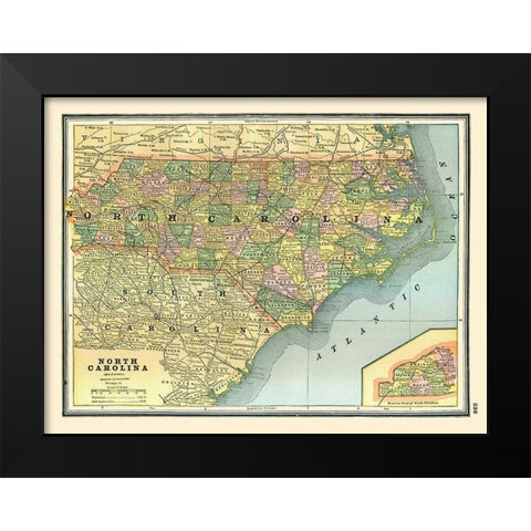 North Carolina - Johnson 1888 Black Modern Wood Framed Art Print by Johnson
