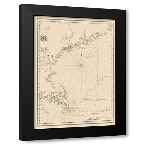 New England Coast - Des Barres 1776 Black Modern Wood Framed Art Print with Double Matting by Des Barres