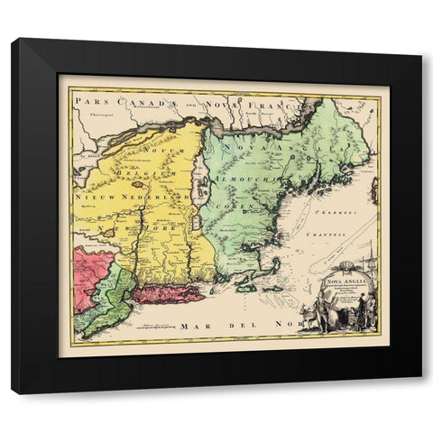 New England, United States - Homann 1759 Black Modern Wood Framed Art Print with Double Matting by Homann