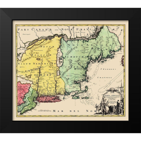 New England, United States - Homann 1759 Black Modern Wood Framed Art Print by Homann
