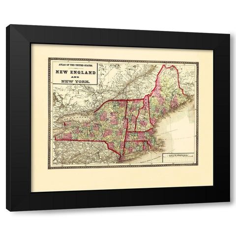 New England, New York - Lloyd 1873 Black Modern Wood Framed Art Print with Double Matting by Lloyd