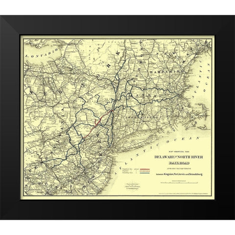 Delaware and North River Railroad - Colton 1890 Black Modern Wood Framed Art Print by Colton