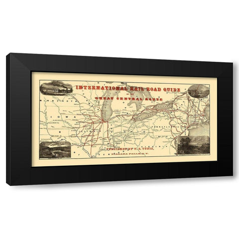International Rail Guide, Great Central Route 1855 Black Modern Wood Framed Art Print with Double Matting by Tunis