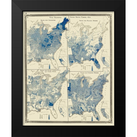 United States Distribution of Diseases Black Modern Wood Framed Art Print by Baskin