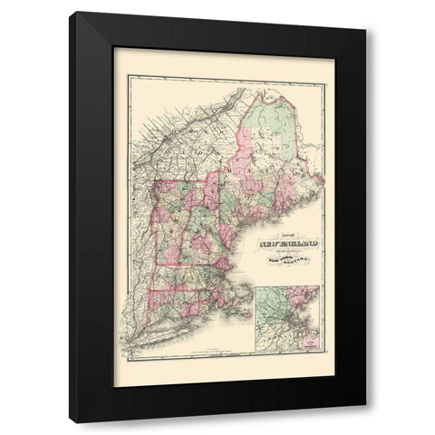 New England - Davenport 1883 Black Modern Wood Framed Art Print with Double Matting by Davenport