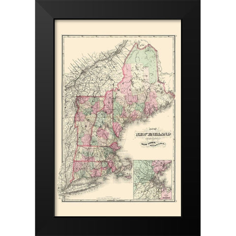 New England - Davenport 1883 Black Modern Wood Framed Art Print by Davenport