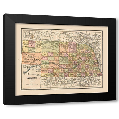 Nebraska - Cram 1888 Black Modern Wood Framed Art Print with Double Matting by Cram