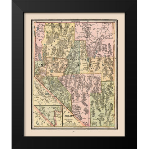 Nevada, United States - Cram 1888 Black Modern Wood Framed Art Print by Cram