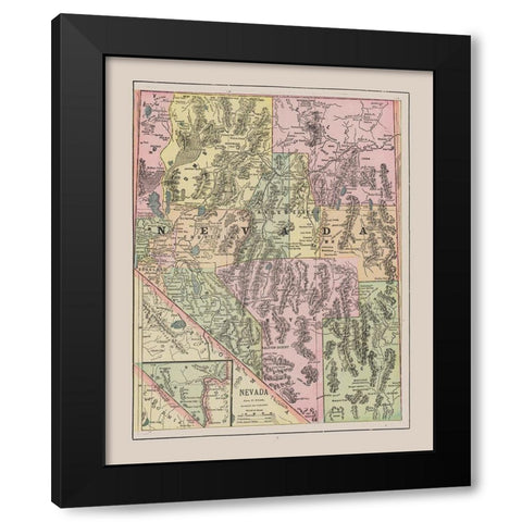 Nevada - Cram 1892 Black Modern Wood Framed Art Print with Double Matting by Cram