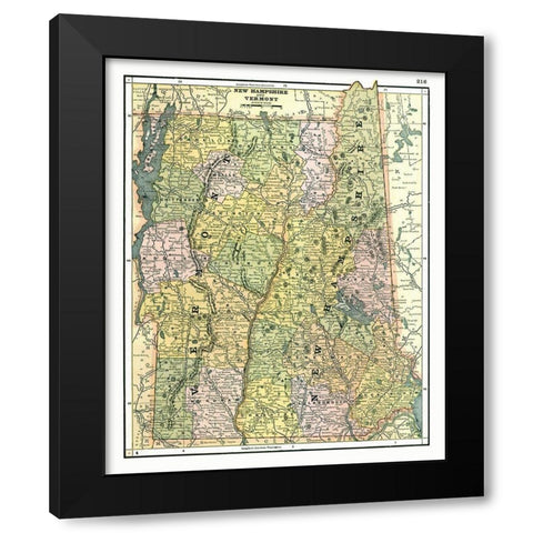New Hampshire, Vermont - Johnson 1888 Black Modern Wood Framed Art Print with Double Matting by Johnson