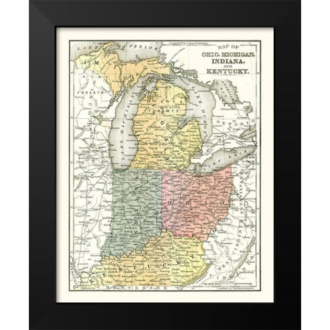 Ohio, Michigan, Indiana, Kentucky - Mitchell 1869 Black Modern Wood Framed Art Print by Mitchell