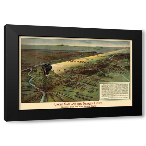 Port Arthur Route, Uncle Sam and Search Light 1896 Black Modern Wood Framed Art Print with Double Matting by Hornbeck