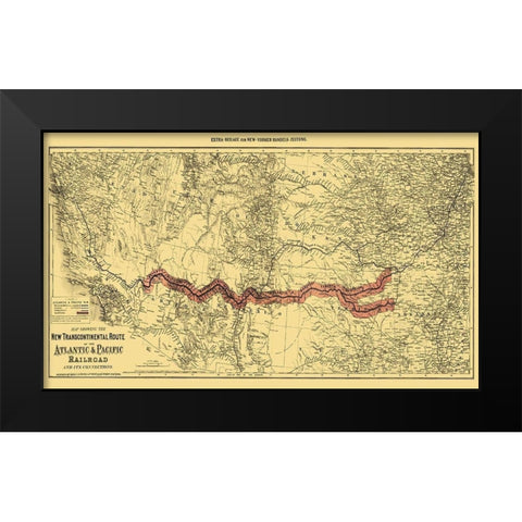 Atlantic and Pacific Railroad and Connections 1883 Black Modern Wood Framed Art Print by Colton