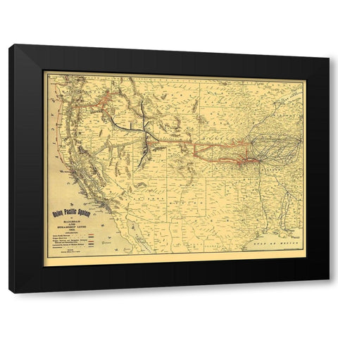 Union Pacific Railroad and Steamship Lines 1900 Black Modern Wood Framed Art Print with Double Matting by Rand McNally