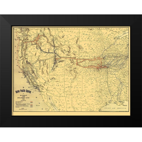 Union Pacific Railroad and Steamship Lines 1900 Black Modern Wood Framed Art Print by Rand McNally