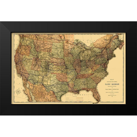 Pacific Railroads - Rand McNally 1883 Black Modern Wood Framed Art Print by Rand McNally