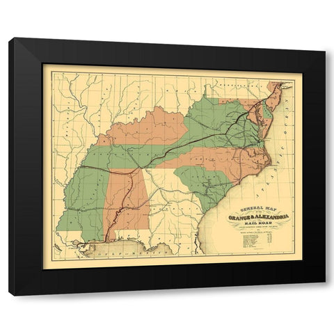 Orange and Alexandria Railroad - Ackerman 1851 Black Modern Wood Framed Art Print with Double Matting by Ackerman