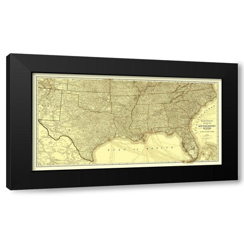 Southeastern States Roads - Rand McNally 1923 Black Modern Wood Framed Art Print with Double Matting by Rand McNally