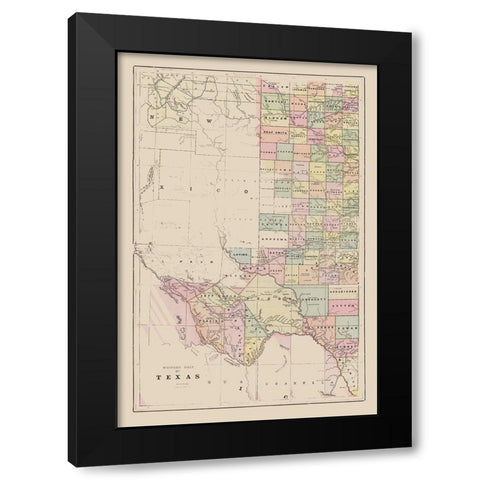 Western Texas - Cram 1892 Black Modern Wood Framed Art Print with Double Matting by Cram