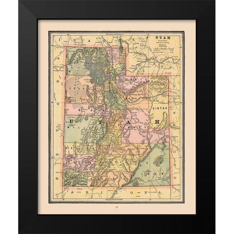 Utah, United States - Cram 1888 Black Modern Wood Framed Art Print by Cram