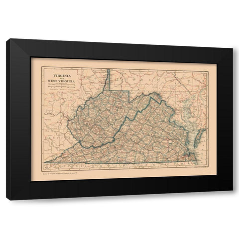 Virginia, West Virginia - Reynold 1921 Black Modern Wood Framed Art Print by Reynolds