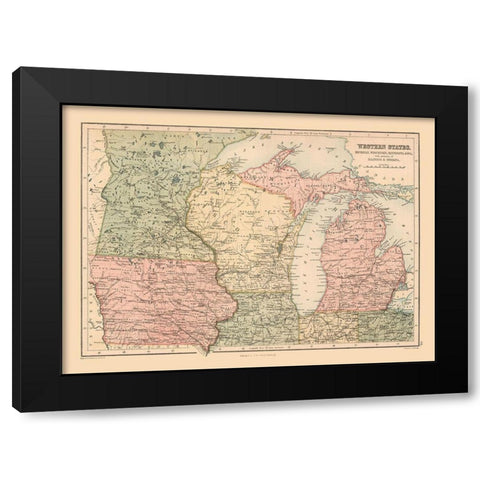 Western States of US - Black 1867 Black Modern Wood Framed Art Print with Double Matting by Black