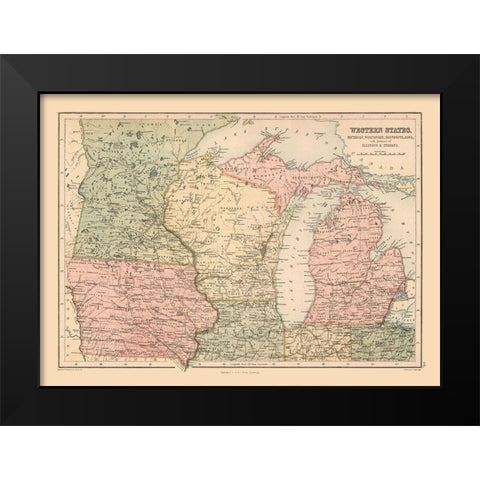 Western States of US - Black 1867 Black Modern Wood Framed Art Print by Black