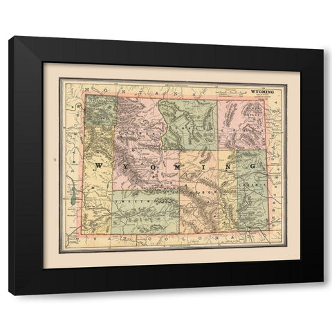 Wyoming, United States - Cram 1888 Black Modern Wood Framed Art Print with Double Matting by Cram