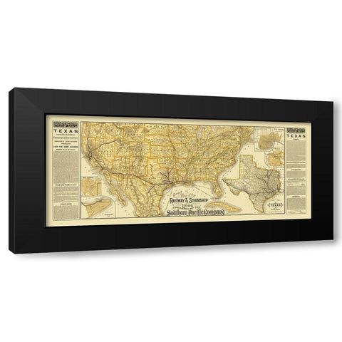 Southern Pacific Railroads, Steamship Lines Black Modern Wood Framed Art Print by Poole