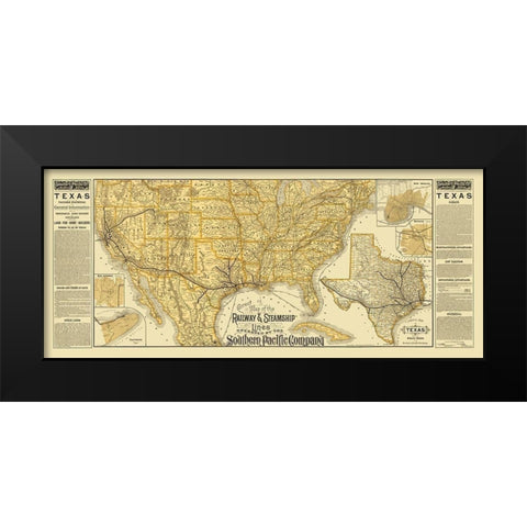 Southern Pacific Railroads, Steamship Lines Black Modern Wood Framed Art Print by Poole