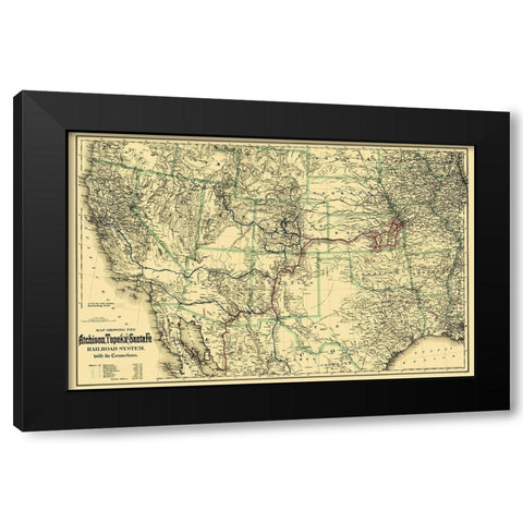 Atchison, Topeka and Santa Fe Railroad System 1883 Black Modern Wood Framed Art Print with Double Matting by Colton