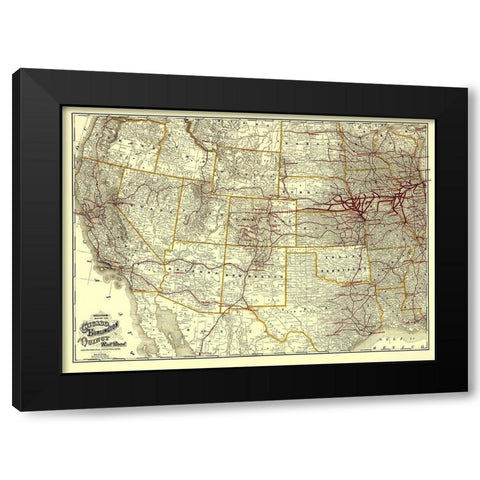 Chicago, Burlington and Quincy Railroad 1881 Black Modern Wood Framed Art Print with Double Matting by Cram