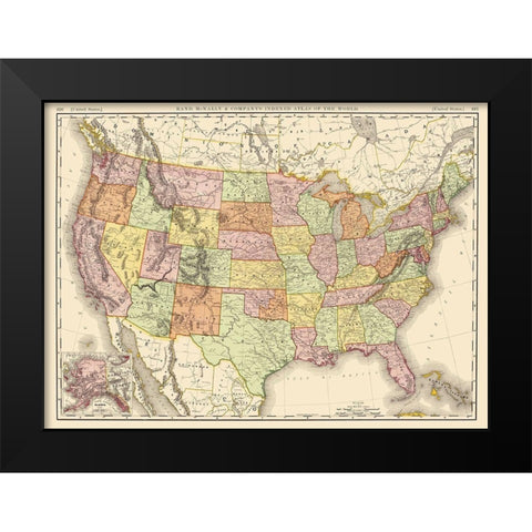 United States of America - Rand McNally 1897 Black Modern Wood Framed Art Print by Rand McNally