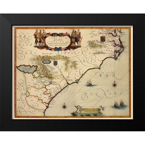 Southeast United States - Blaeu 1640 Black Modern Wood Framed Art Print by Blaeu