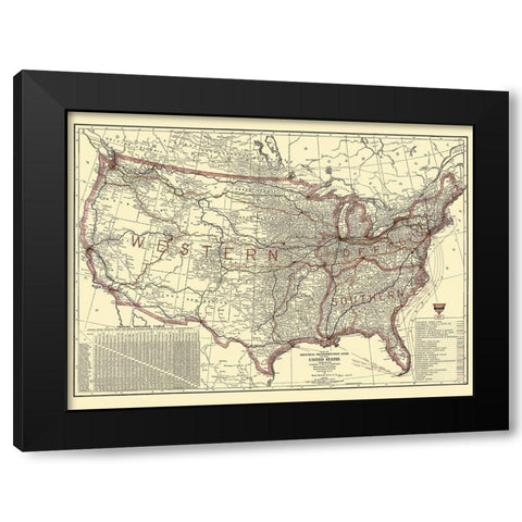 United States Transportation Lines 1921 Black Modern Wood Framed Art Print by Rand McNally