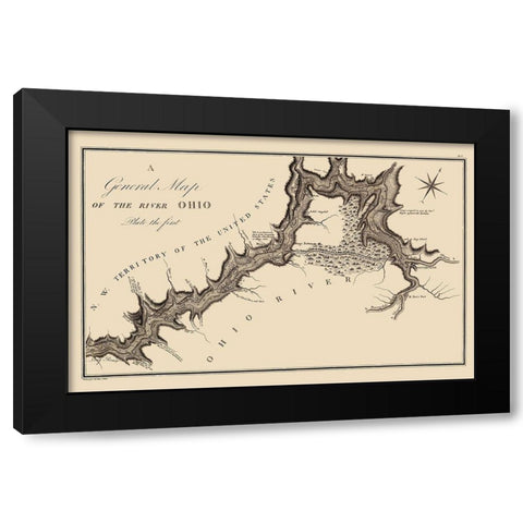 Ohio River - Collot 1796 Black Modern Wood Framed Art Print by Collot