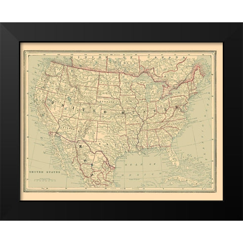 United States - Cram 1889 Black Modern Wood Framed Art Print by Cram