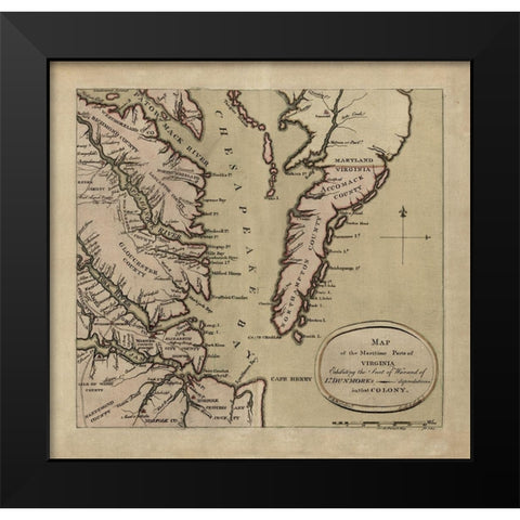 Maritime Parts of Virginia - Dunmore 1776 Black Modern Wood Framed Art Print by Dunmore